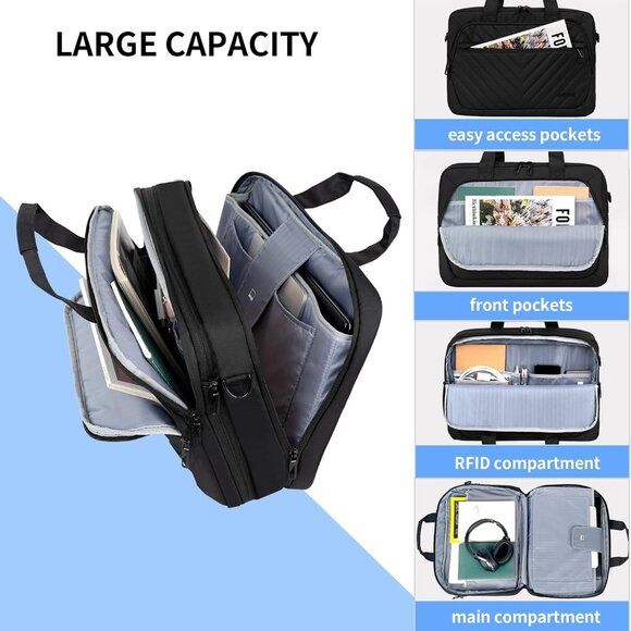 Laptop Briefcase for Women Men Fashion, TSA Friendly Expandable Laptop Bag - Picture 5 of 6